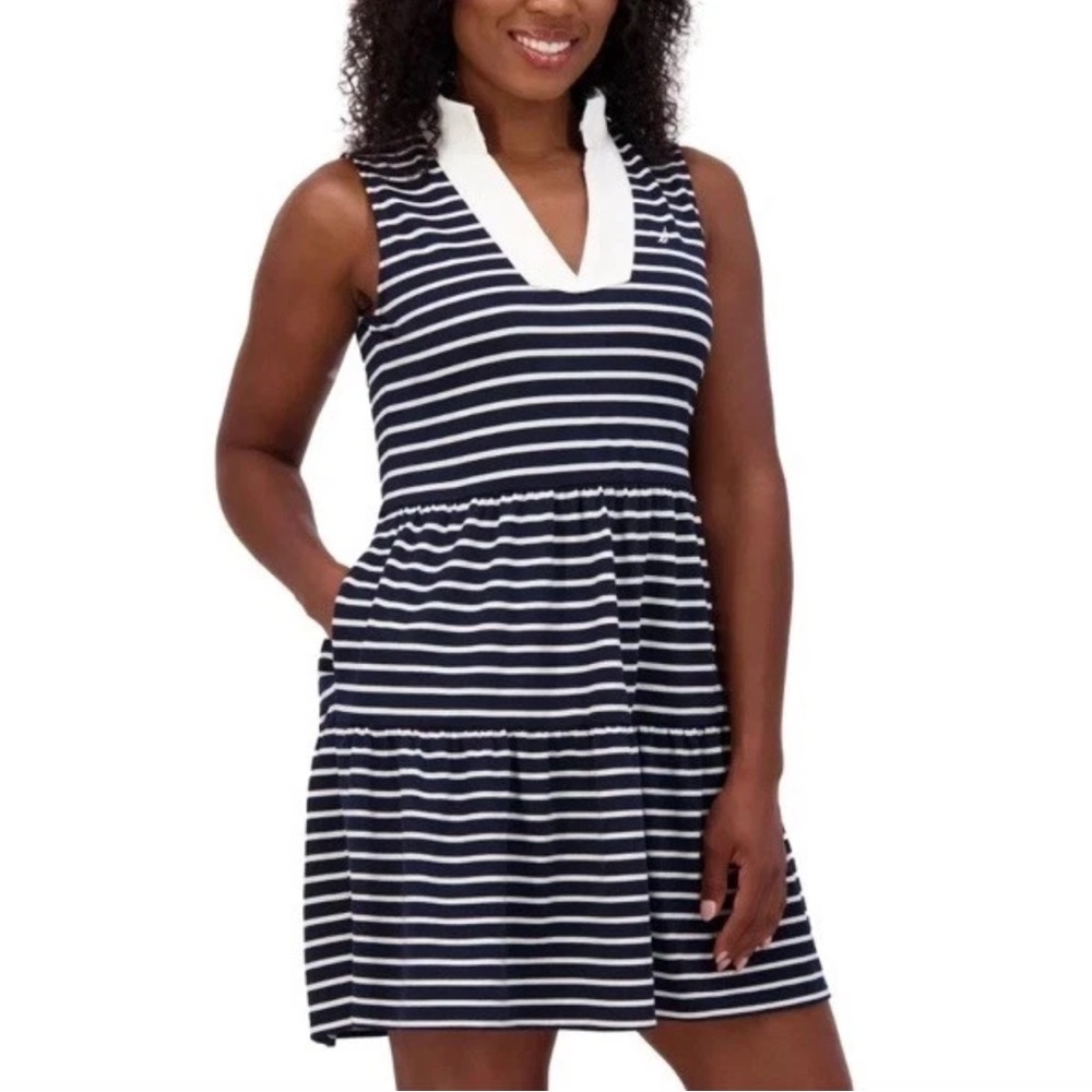 Nautica Jeans Women's Tiered Collar Sleeveless Dress Navy/Ivory  Size XL
